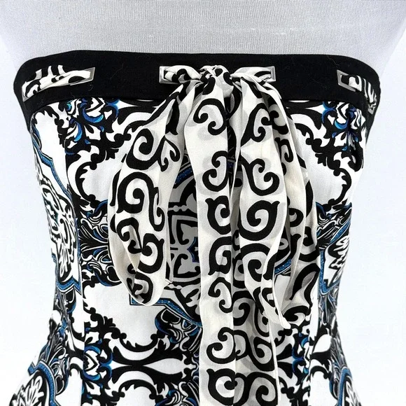 White House Black Market Corset Strapless Top Black White Blue Size 2 - Picture 2 of 11